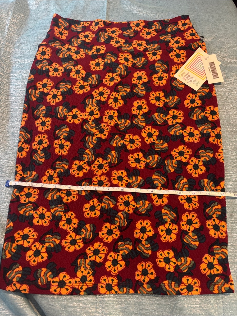LuLaRoe Red Orange Floral Pencil Skirt